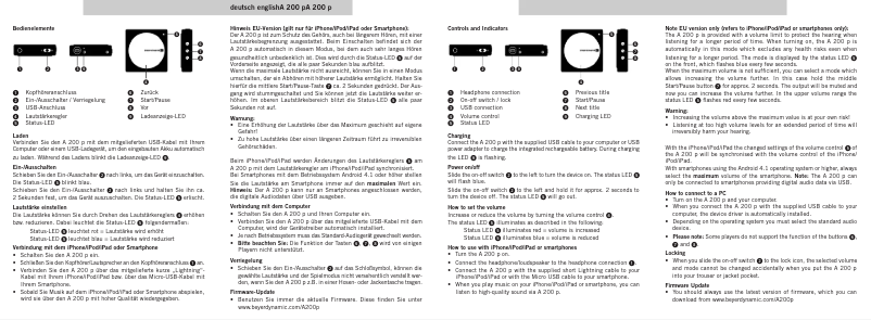 Page 1 de la notice Manuel utilisateur Beyerdynamic A 200 p
