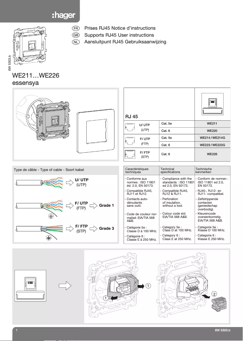 Page n°1 - Manuel utilisateur Hager WE223