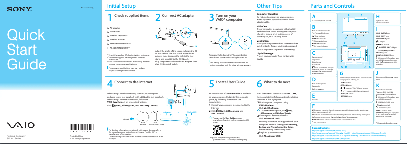 Page n°1 - Guide d'installation Sony Vaio SVL24114FXW