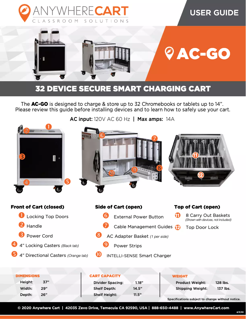 Page 1 de la notice Manuel utilisateur Anywhere Cart AC-GO