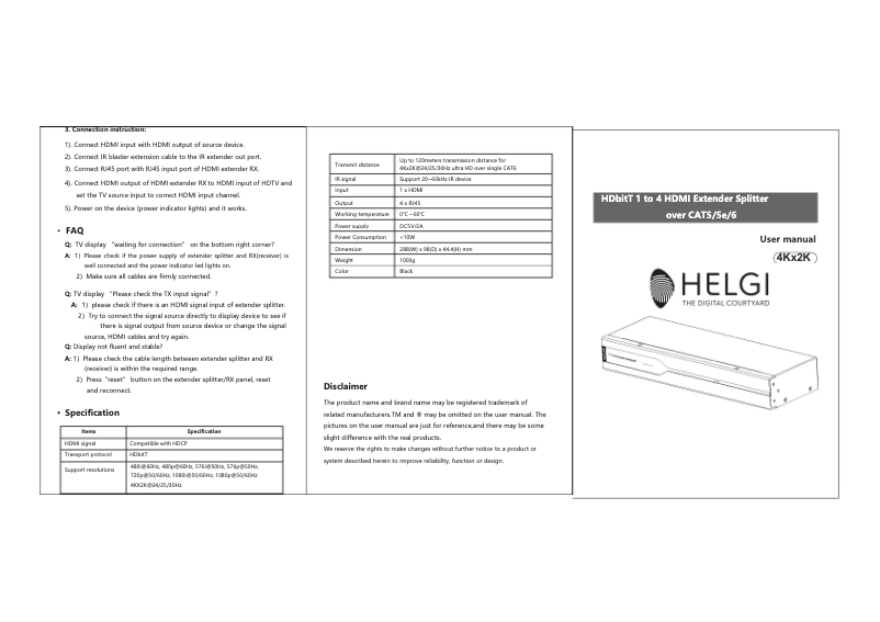 Page 1 de la notice Manuel utilisateur HELGI HLG0314-4K-HDBITT