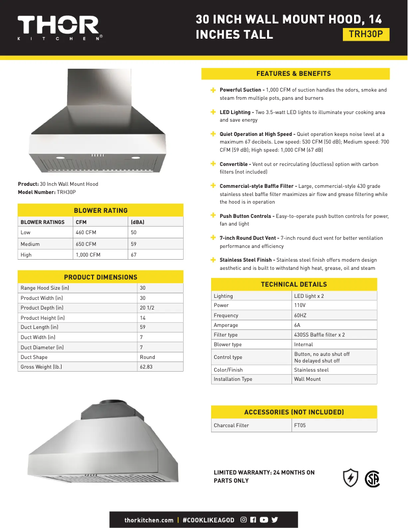 Página 1 del manual Ficha técnica Thor TRH30P