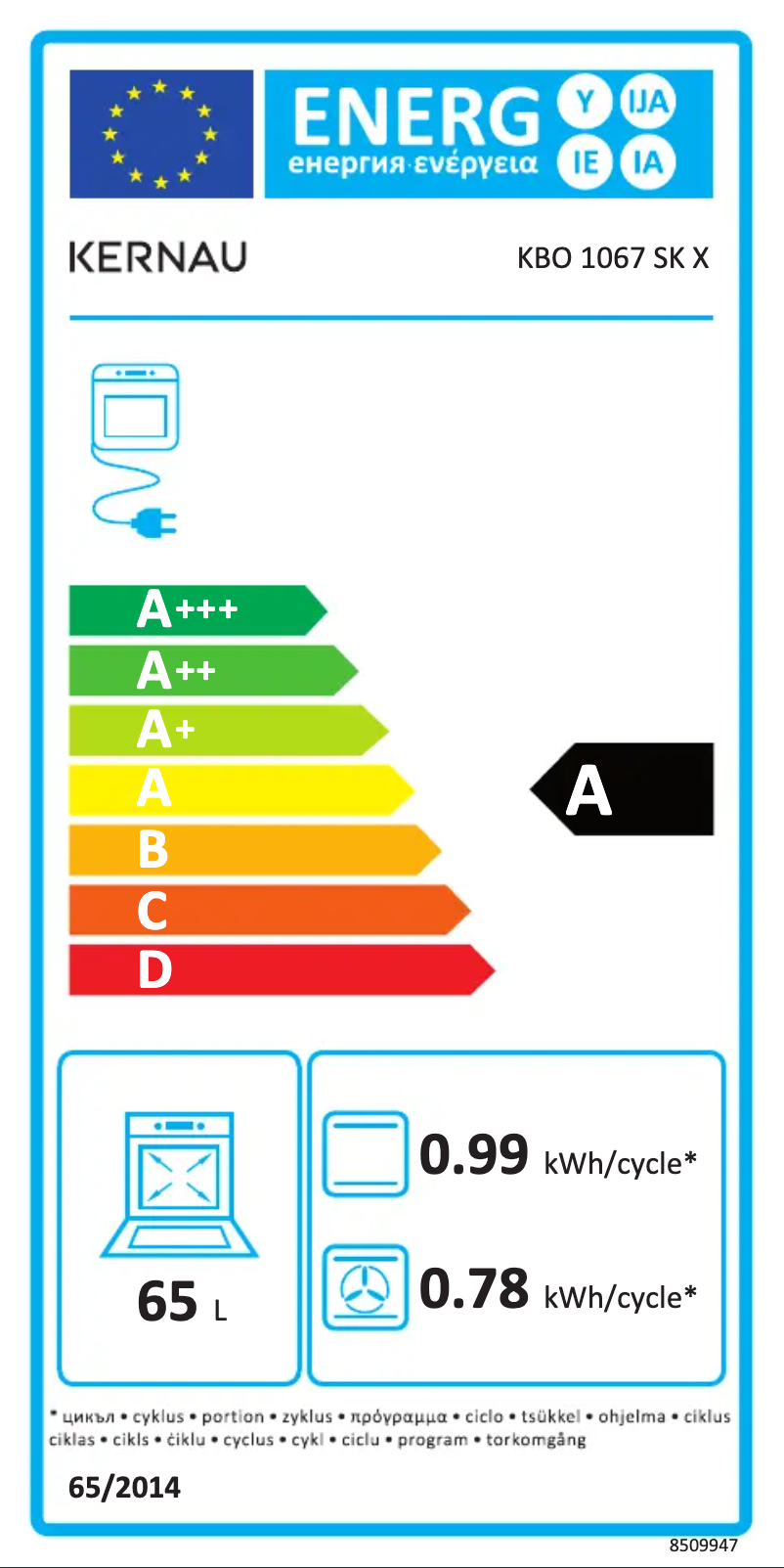 Page 1 de la notice Label énergétique Kernau KBO 1067 SK X