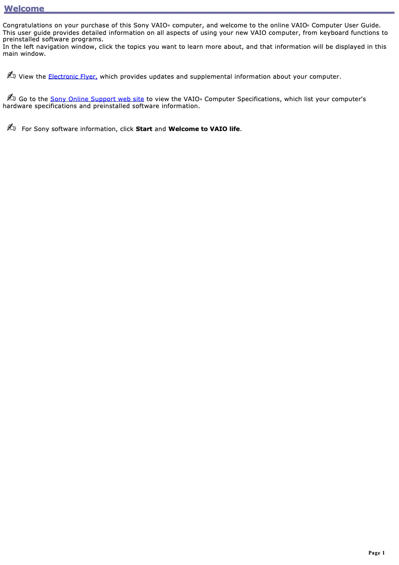 Image de la première page du manuel de l'appareil Vaio PCG-V505EC