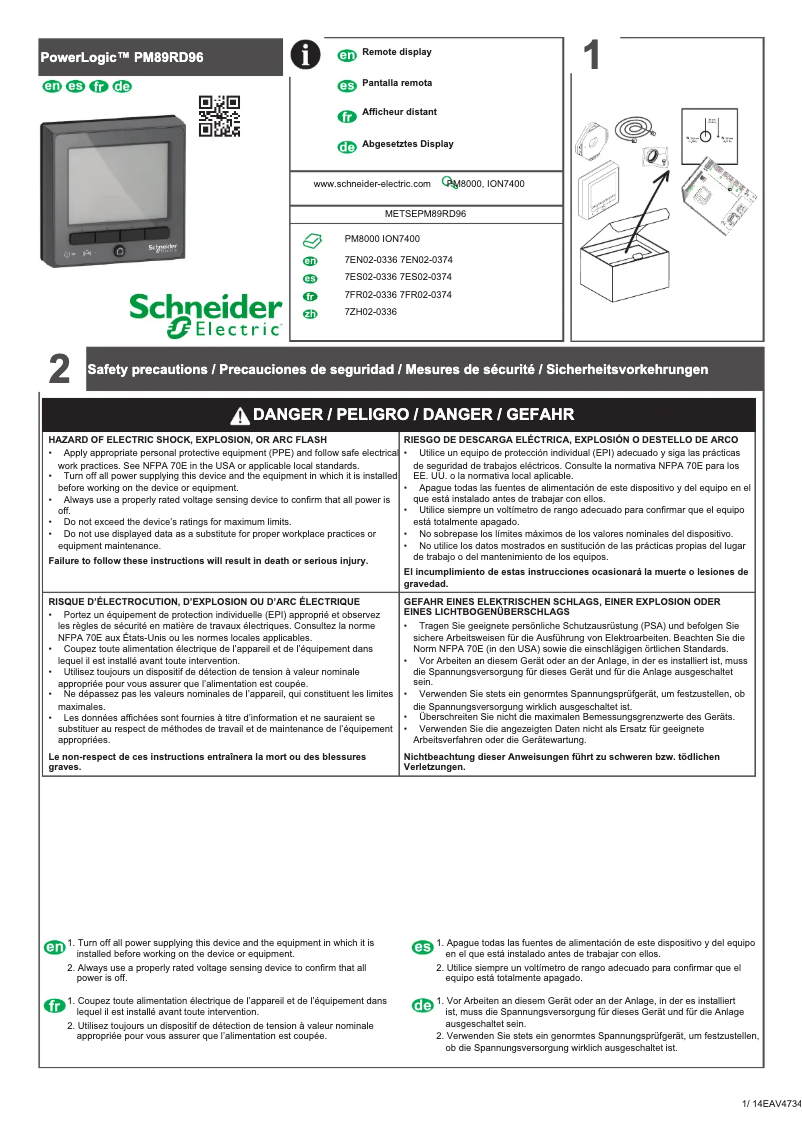 Page 1 de la notice Manuel utilisateur Schneider METSEPM89RD96