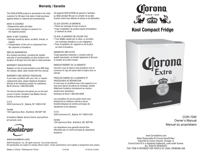 Page n°1 - Manuel utilisateur Corona COR-70W