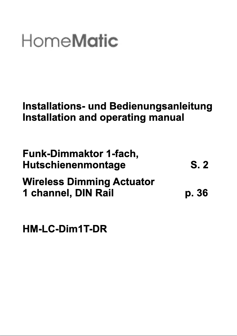 Page n°1 - Manuel utilisateur Homematic IP HM-LC-Dim1T-DR