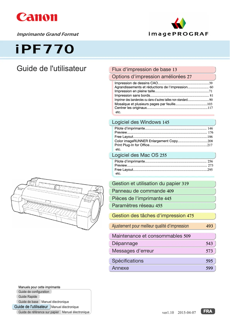 Page 1 de la notice Manuel utilisateur Canon imagePROGRAF iPF770