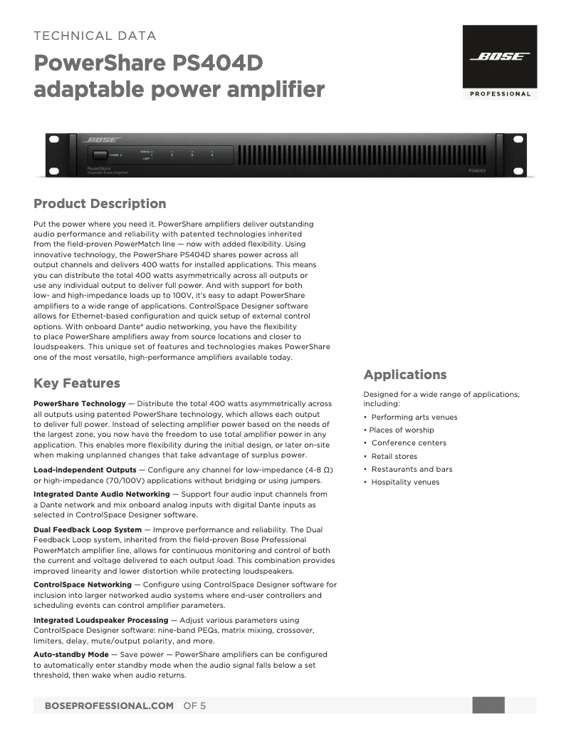 Page 1 de la notice Fiche technique Bose PowerShare PS604D