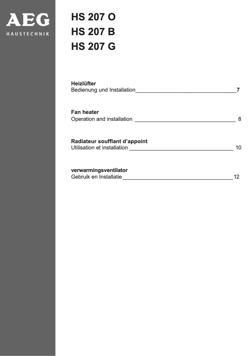 Página 1 del manual Manual de usuario AEG HS 207