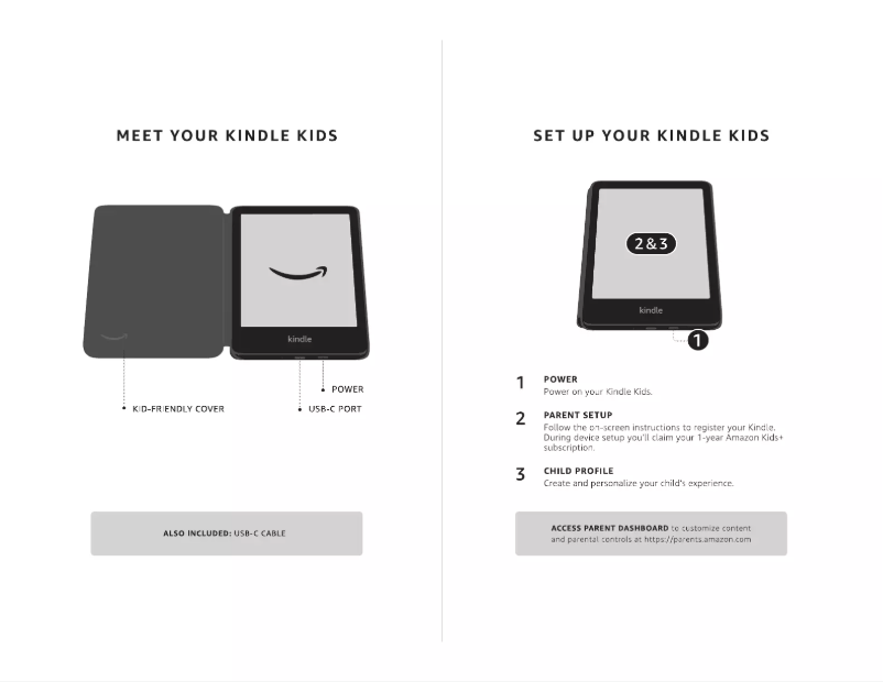 Page 1 de la notice Guide de démarrage rapide Amazon Kindle Kids Edition