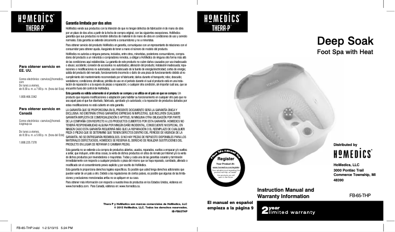 Page n°1 - Manuel utilisateur Homedics Deep Soak FB-65-THP