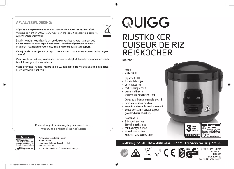 Page n°1 - Manuel utilisateur Quigg RK-2065