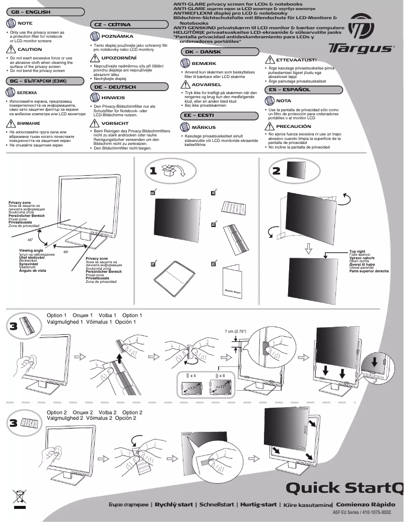 Page n°1 - Manuel utilisateur Targus ASF125W9EU