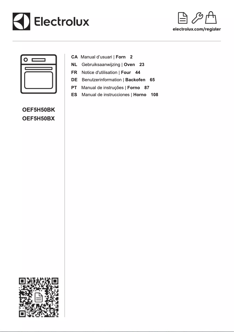 Page 1 de la notice Manuel utilisateur Electrolux OEF5H50BX