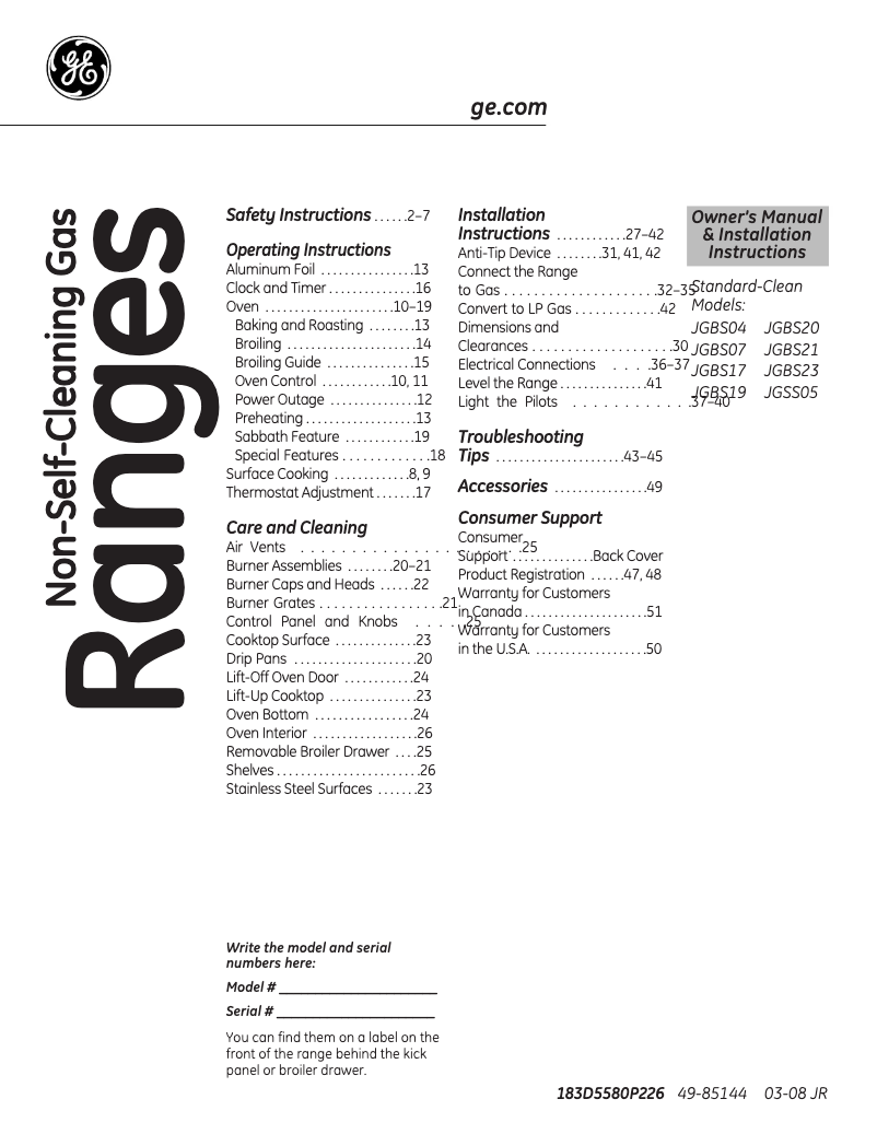 Page 1 de la notice Guide d'installation GE JGBS17DEMBB