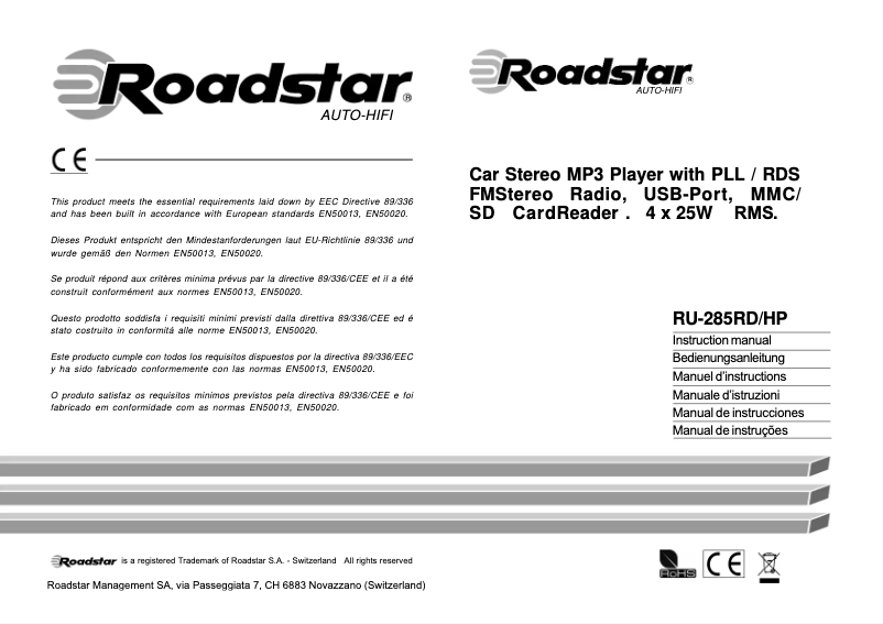 Page n°1 - Manuel utilisateur Roadstar RU-28RD/HP