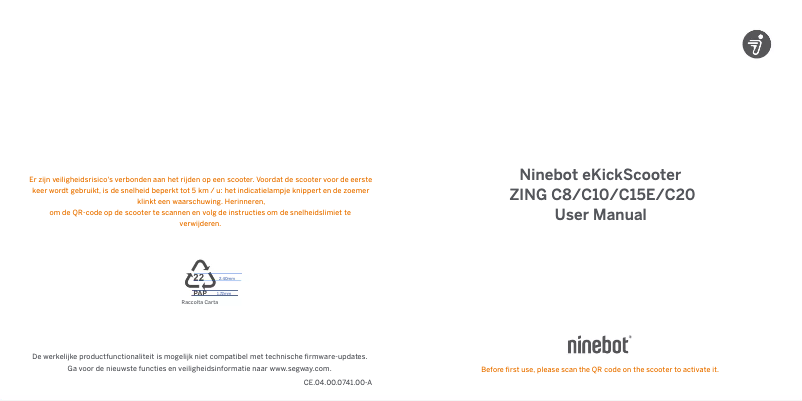 Page 1 de la notice Manuel utilisateur Segway Ninebot eKickScooter ZING C10
