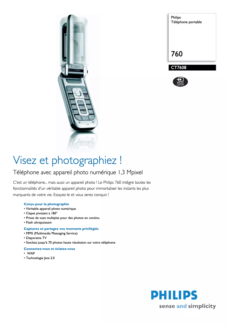 Page 1 de la notice Fiche technique Philips CT7608