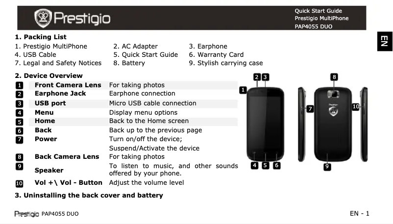Page n°1 - Guide de démarrage rapide Prestigio MultiPhone 4055 Duo