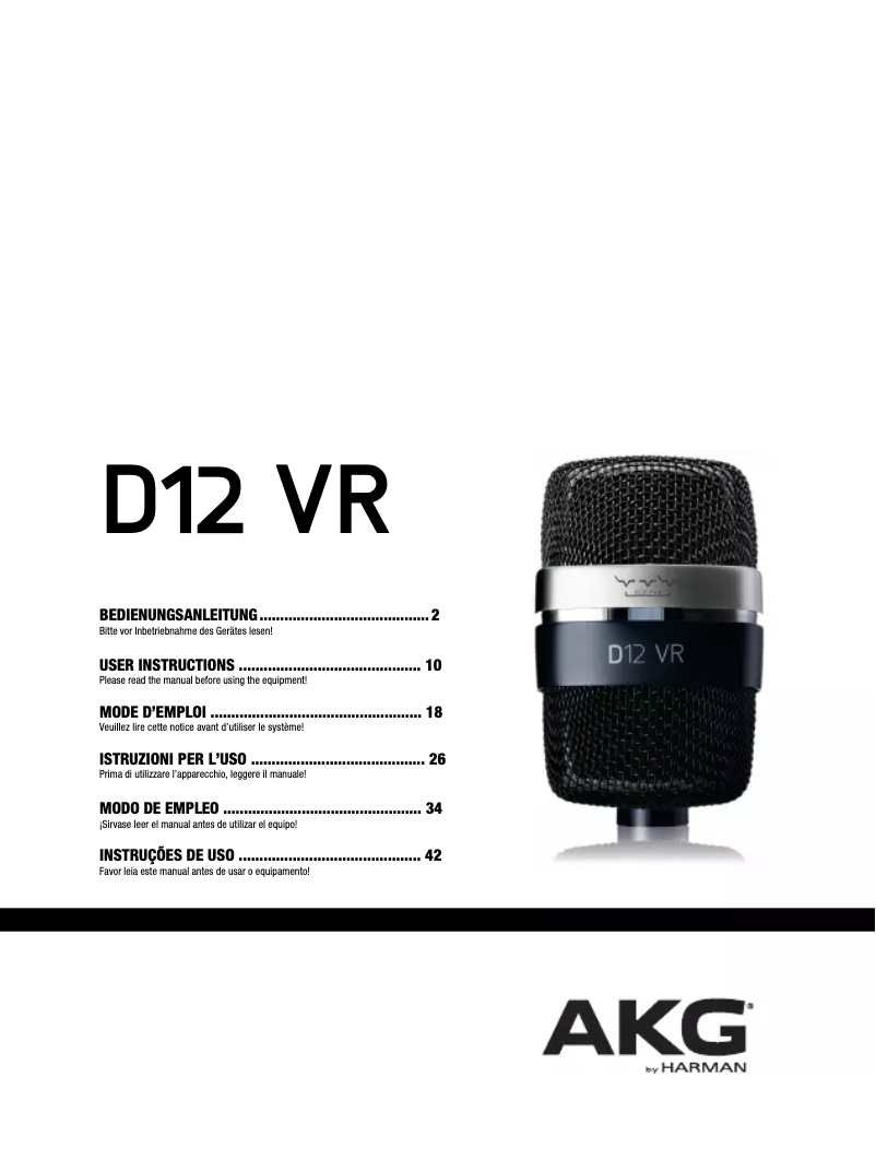 Page n°1 - Manuel utilisateur AKG D12 VR
