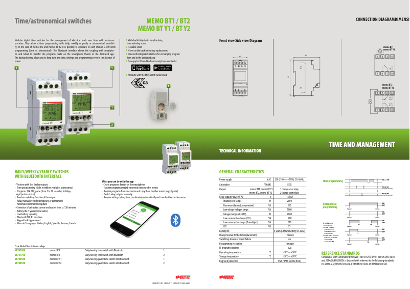 Page 1 de la notice Fiche technique Vemer memo BT2