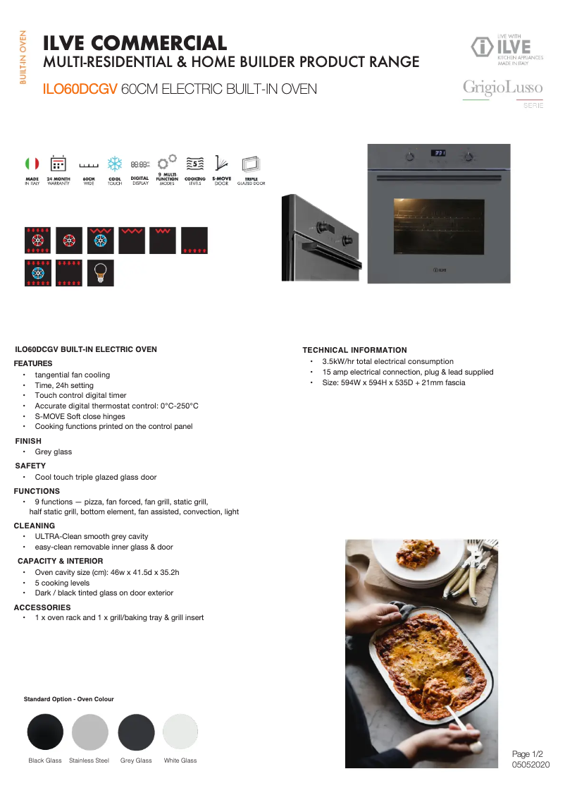 Page 1 de la notice Fiche technique Ilve ILO60DCGV