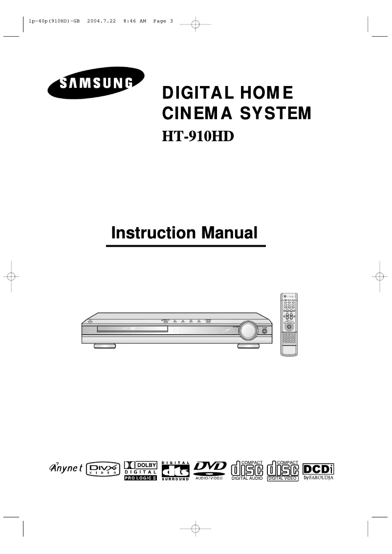 Page 1 de la notice Manuel utilisateur Samsung HT-910HD