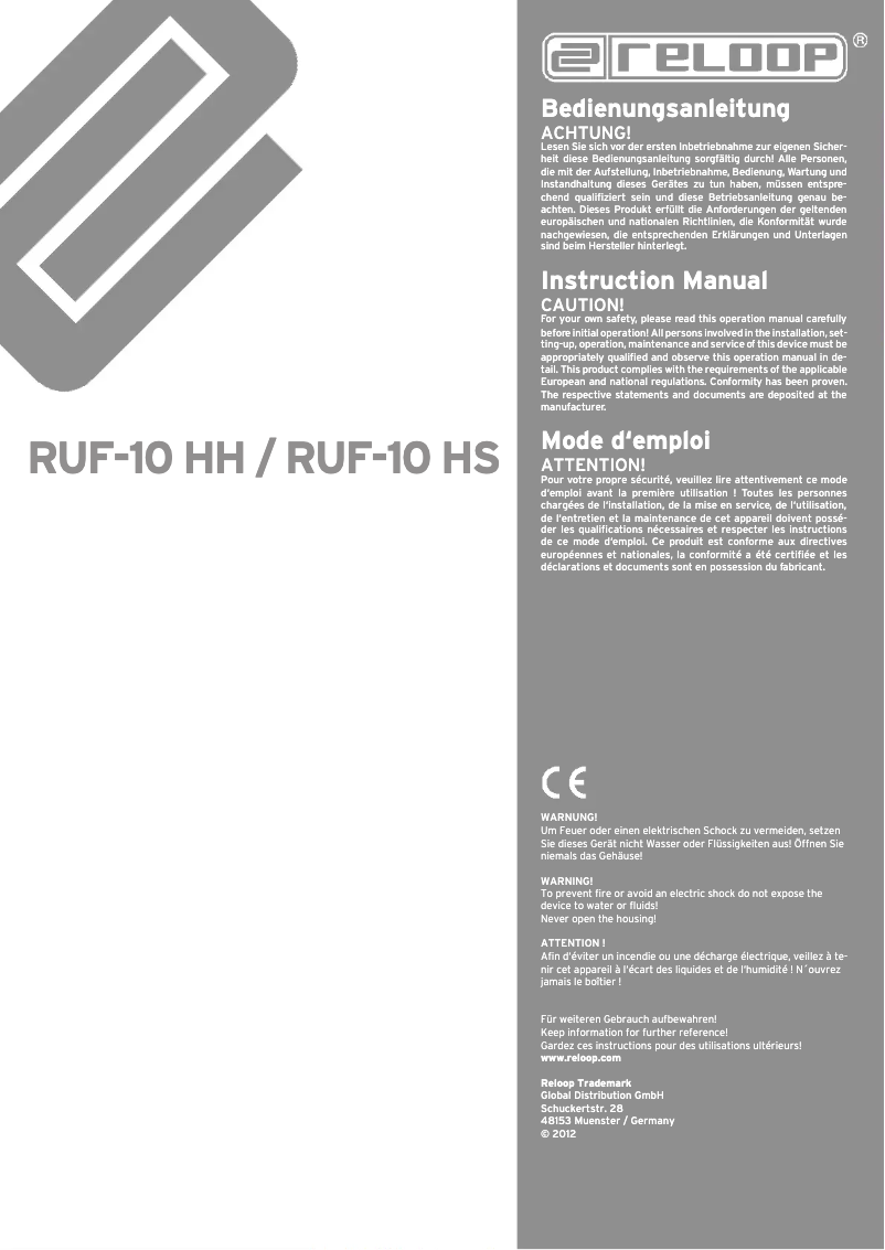 Page n°1 - Manuel utilisateur Reloop RUF-10 HS