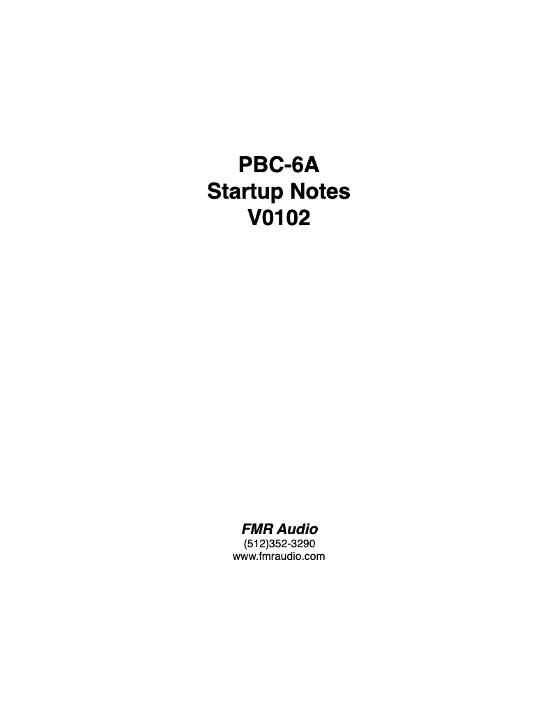 Page n°1 - Manuel utilisateur FMR Audio PBC-6A