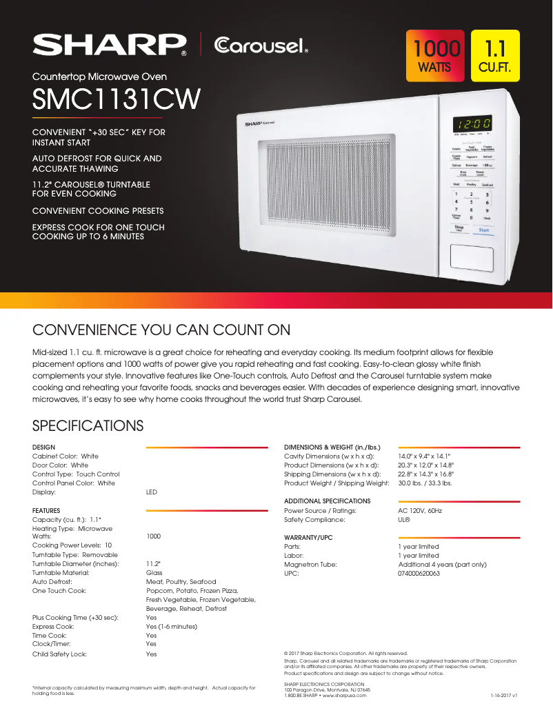 Page 1 de la notice Fiche technique Sharp SMC1131CW