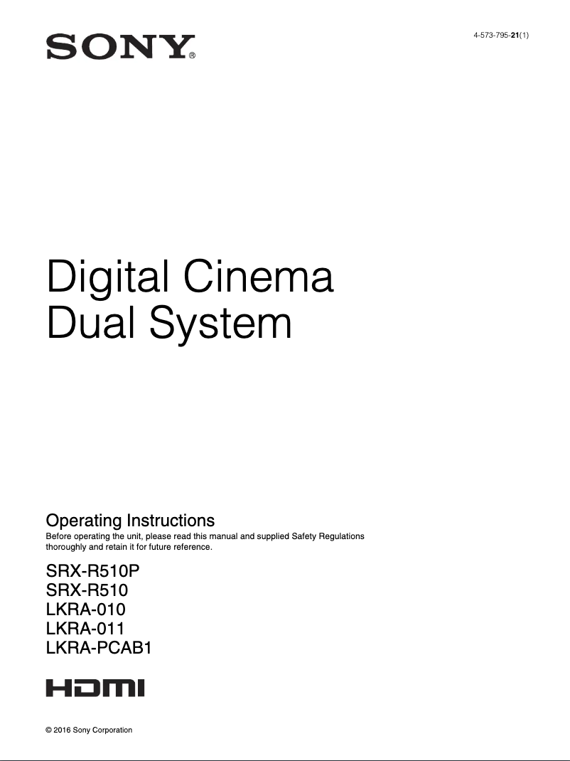 Page 1 de la notice Manuel utilisateur Sony SRX-R510P