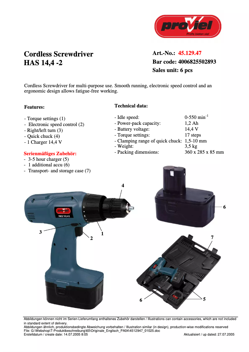 Page n°1 - Manuel utilisateur Proviel HAS 14,4-2