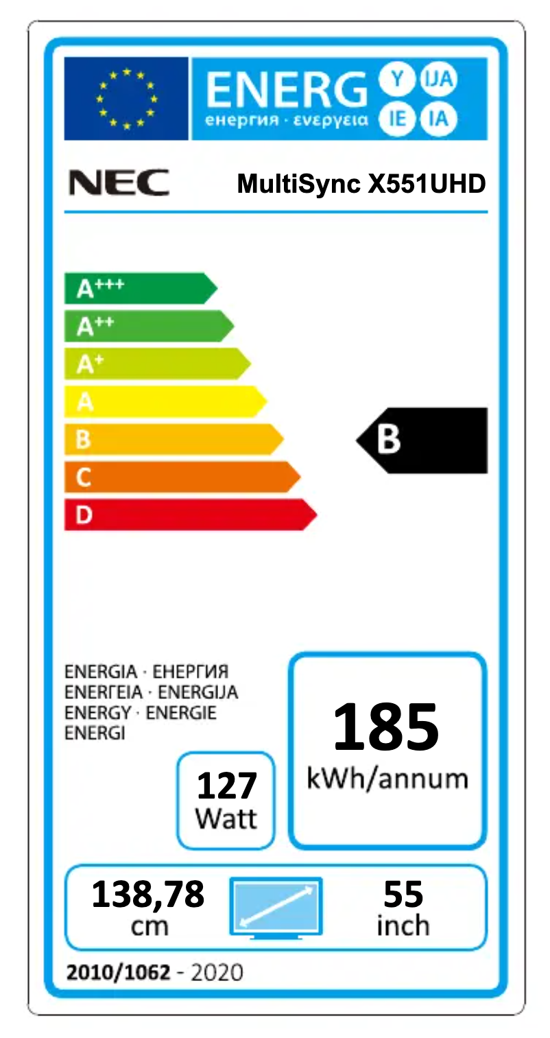 Page n°1 - Label énergétique NEC MultiSync X551UHD