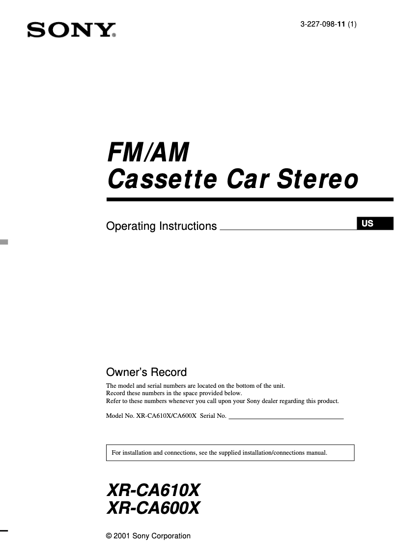 Page 1 de la notice Manuel utilisateur Sony XR-CA610XFP