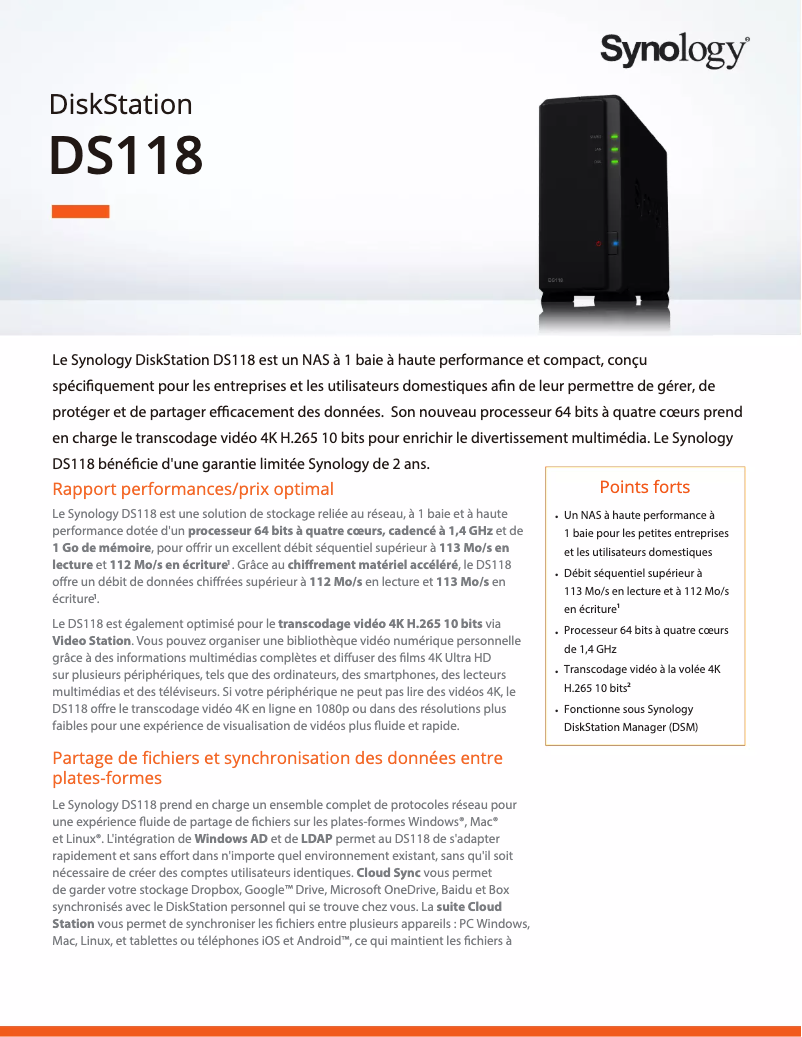 Página 1 del manual Ficha técnica Synology DiskStation DS118