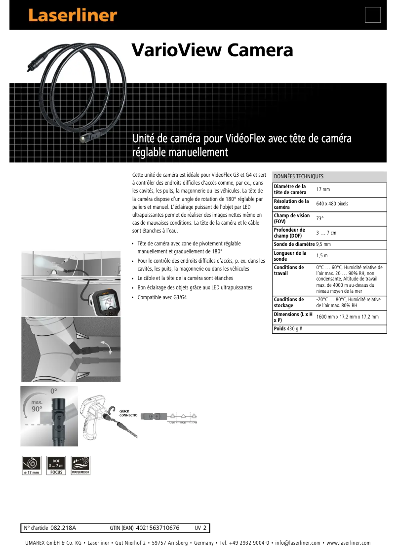 Image de la première page du manuel de l'appareil VarioView Camera