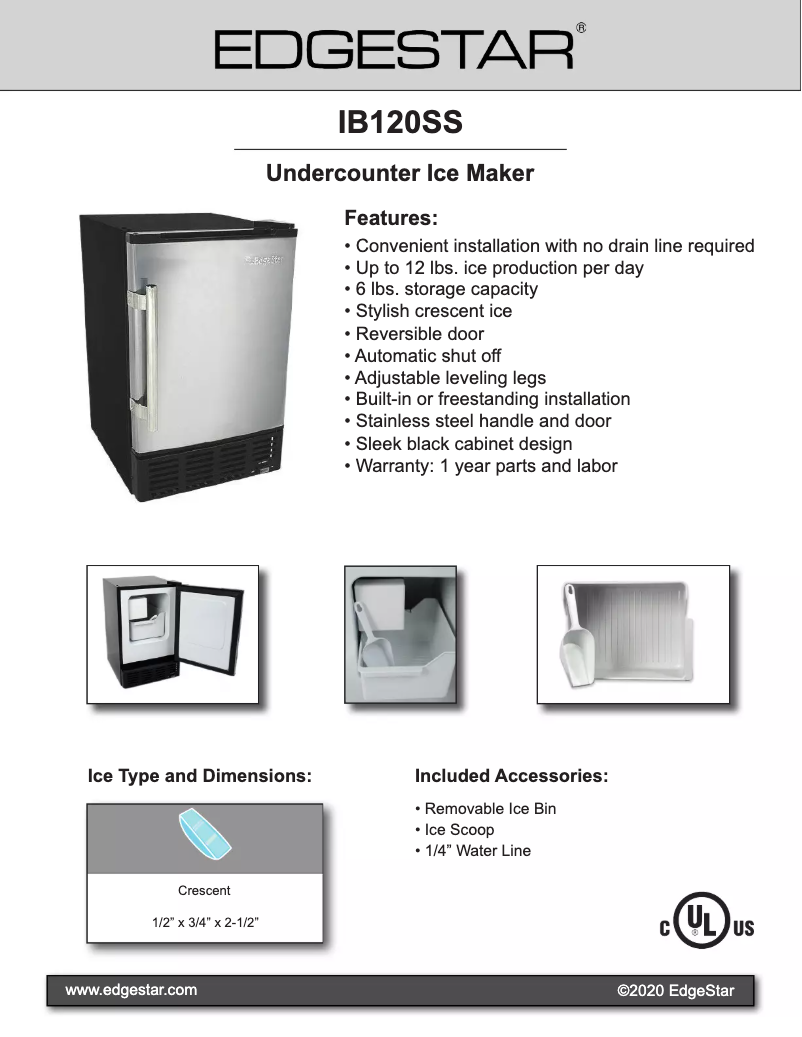 Page 1 de la notice Fiche technique EdgeStar IB120