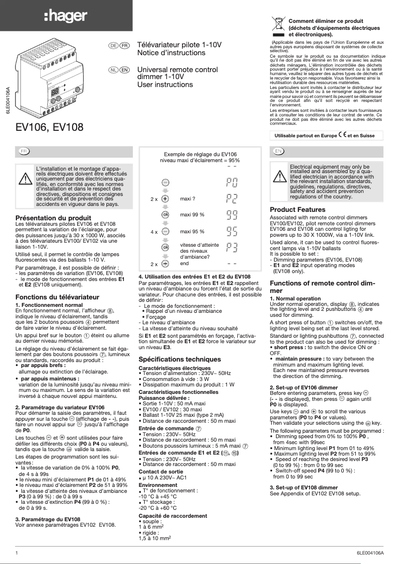 Page 1 de la notice Manuel utilisateur Hager EV108