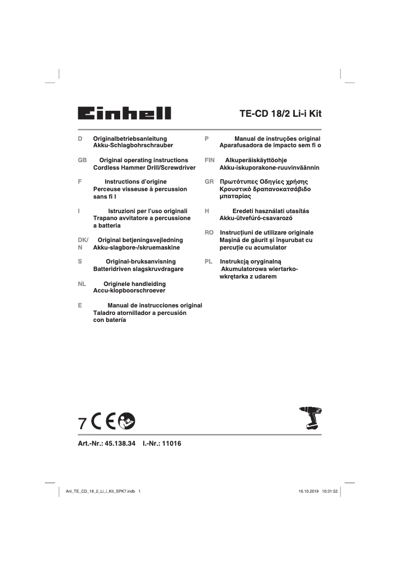 Página 1 del manual Manual de usuario Einhell TE-CD 18/2 Li-i