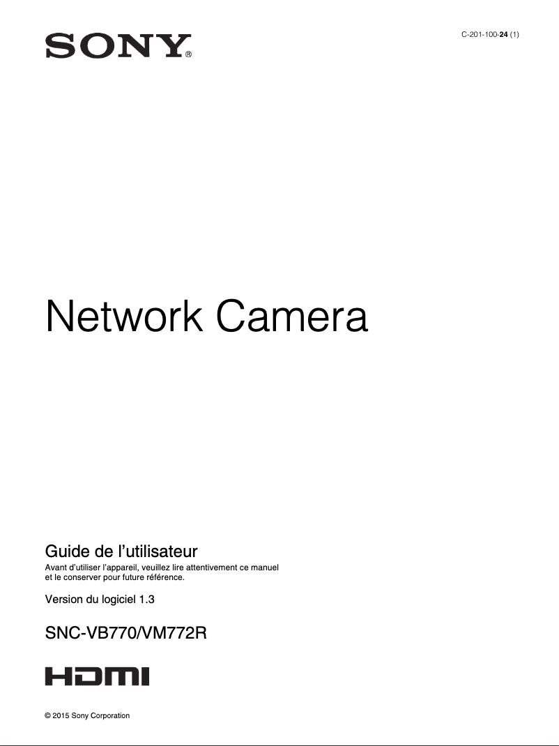 Page 1 de la notice Manuel utilisateur Sony SNC-VM772R