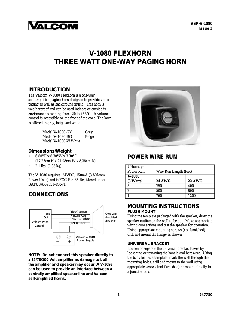 Página 1 del manual Manual de usuario Valcom V-1080