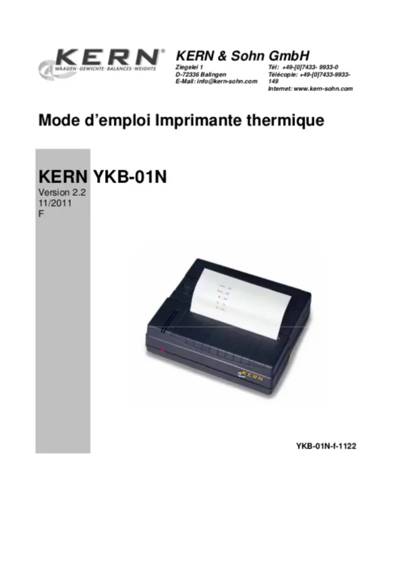 Page 1 de la notice Manuel utilisateur Kern YKB-01N