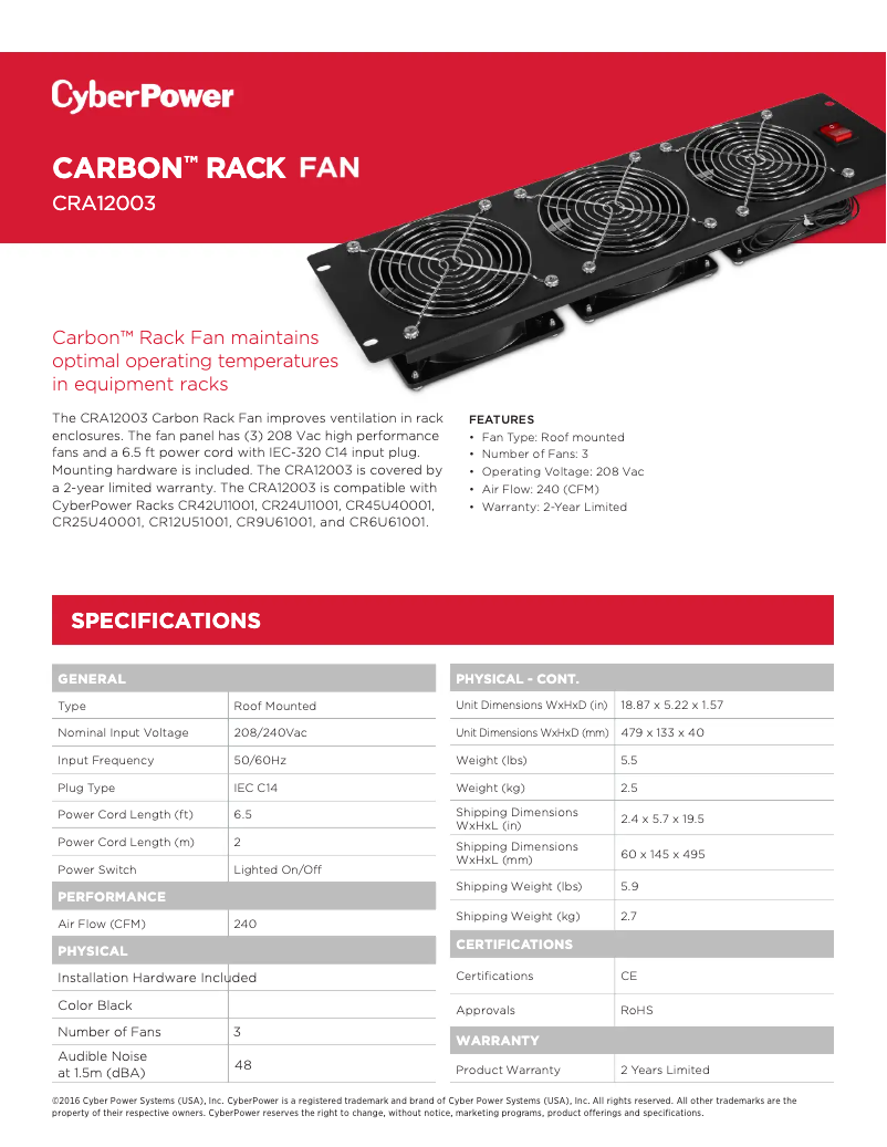 Page 1 de la notice Fiche technique CyberPower CRA12003