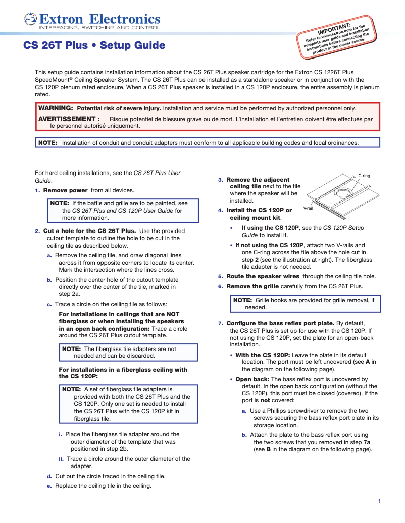 Page 1 de la notice Manuel utilisateur Extron CS 26T Plus