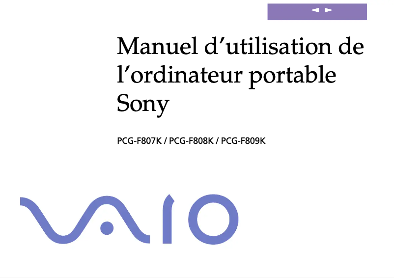 Image de la première page du manuel de l'appareil Vaio PCG-F808K