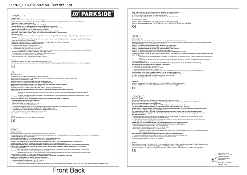 Page n°1 - Manuel utilisateur Parkside IAN 327267