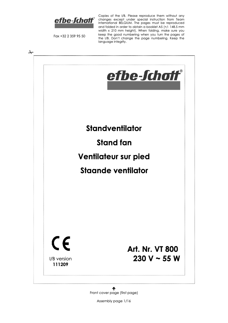 Page n°1 - Manuel utilisateur Efbe-Schott VT 800