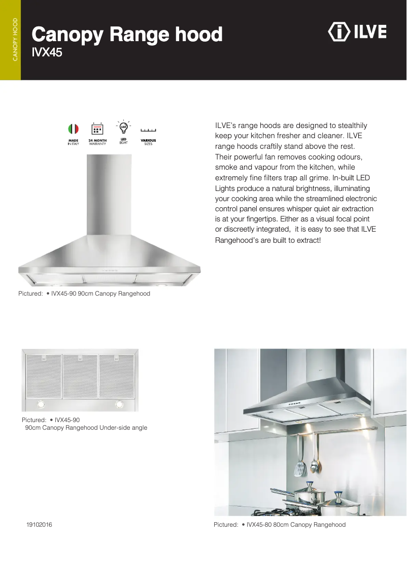 Page 1 de la notice Fiche technique Ilve IVX45/90