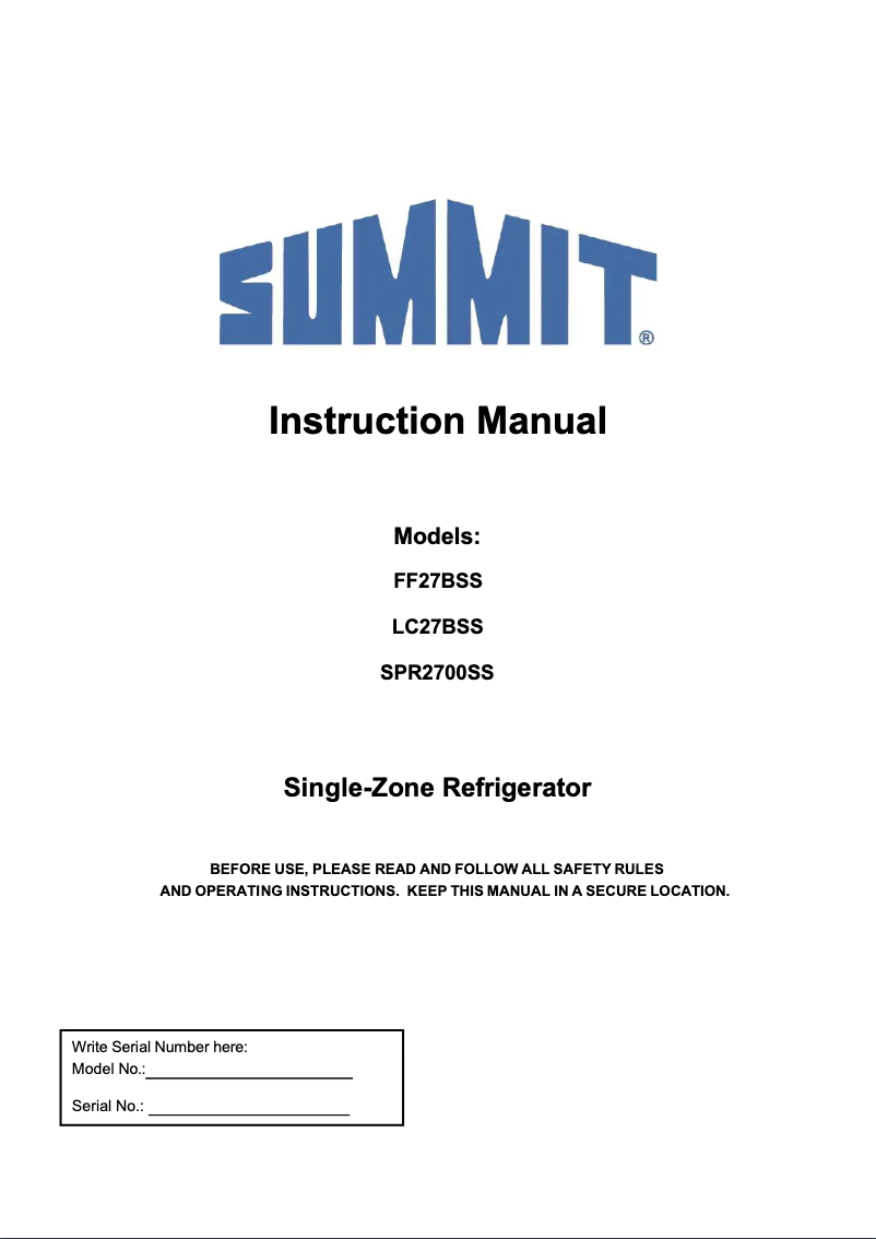 Page 1 de la notice Manuel utilisateur Summit FF27BSS